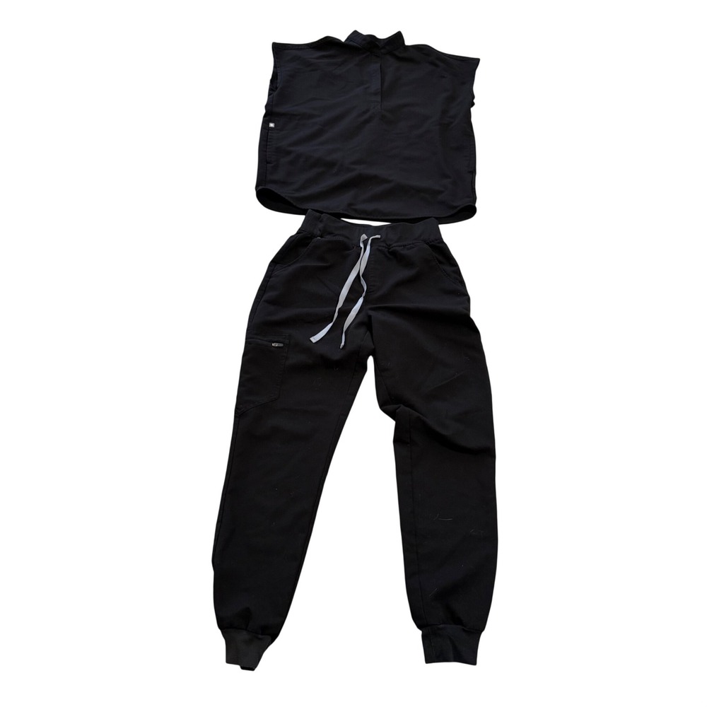 FIGS Black Scrub Set Rafaela loose Top XXS Zamora Jogger Pants sz S Nurse Workwr